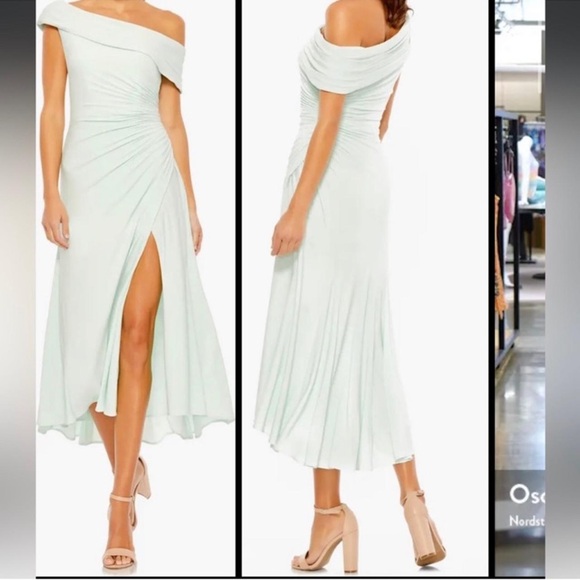 Ieena by Mac Duggal Women's Mint Ruched Off-The-Shoulder Midi Dress 004 - Picture 7 of 7